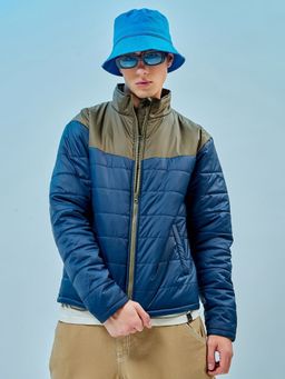 Bewakoof - Men's Blue & Green Color Block Oversized Puffer Jacket