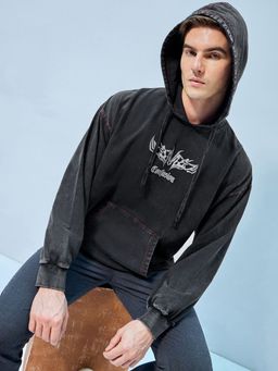 Bewakoof - Men's Black Confusion Graphic Printed Oversized Hoodies
