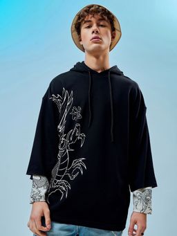 Bewakoof - Men's Black Graphic Printed Super Loose Fit Hoodies