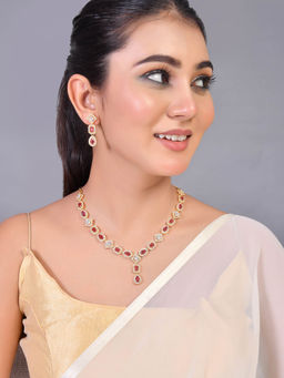 Voylla - Sparkling Elegance Red Gilded Glamour Necklace Set