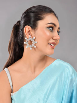 Voylla - Taj Cz And White Pearls Edgy Earrings