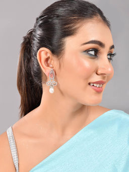 Voylla - Taj Zirconia And White Pearls Antique Earrings