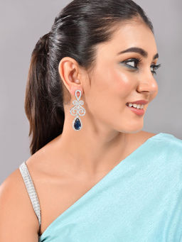 Voylla - Taj Royal Blue And White Cz Drop Earrings