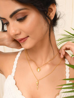 Voylla - Hawaii Double-Layered Monstera And Tropical Bird Necklace