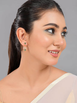 Voylla - Sparkling Elegance Green And White Zirconia Jhumki Earrings