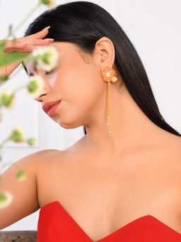 Voylla - Flower Fantasy Golden Bloom Vermilion Dangler Earrings
