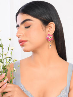 Voylla - Flower Fantasy Majestic Magenta Dangler Earrings