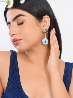Voylla - Flower Fantasy Ocean Blue Hibiscus Dangler Earrings