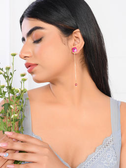 Voylla - Flower Fantasy Magenta Bloom Dangler Earrings