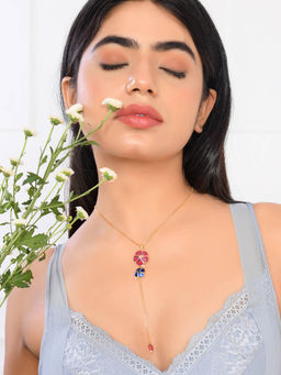 Voylla - Flower Fantasy Magenta Pink And Blue Necklace