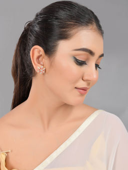 Voylla - Sparkling Elegance Statement Pink Floral Stud Earrings