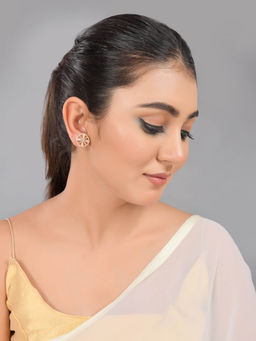 Voylla - Sparkling Elegance Gold-Plated Pastel Pink Floral Stud Earrings