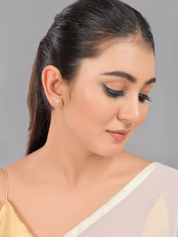 Voylla - Sparkling Elegance Gold-Plated White Round Stud Earrings