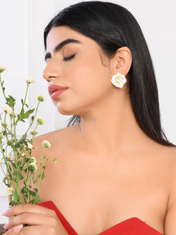 Voylla - Flower Fantasy White Popi Flower Ear Studs