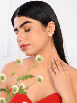 Voylla - Flower Fantasy Leafy White Earrings