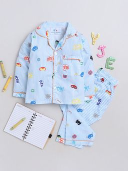 Hopscotch - Unisex Blue and White Superhero Print Shirt and Pyjama Set