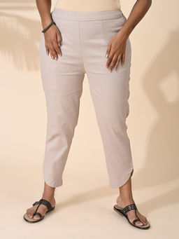 Maba India - Beige Curved Slit Formal Cotton Pants