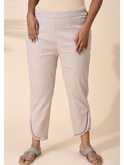 Maba India - Beige Ladder Laced Cotton Formal Pant