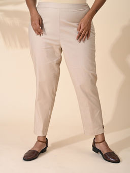 Maba India - Beige Straight Fit Cotton Shell Buttons Pants