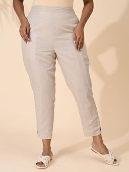 Maba India - Beige Straight Fit Cotton Shell Buttons Pants