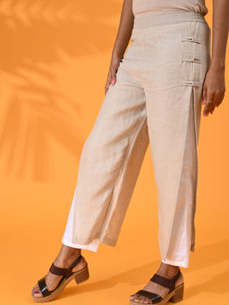 Maba India - Beige Double Layered Cropped Linen Pant