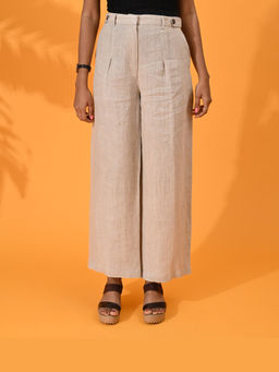 Maba India - Beige Linen Wide Leg Pant