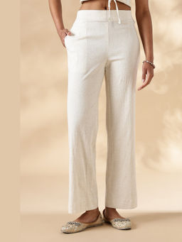 Maba India - White Stretch Khadi Style Wide Legged Pants