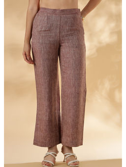 Maba India - Salmon Pink Wide Legged Handwoven Pure Linen Pant