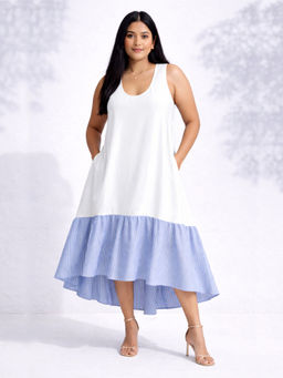 Backup Studio - Blue Stripe Ruffle Maxi Dress
