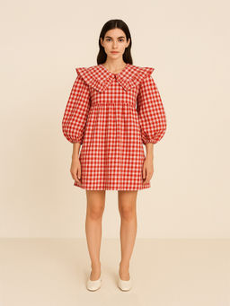 Backup Studio - Gingham Red A-Line Short Dress
