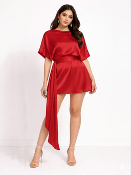 Backup Studio - Red Satin Tie-Up Mini Dress