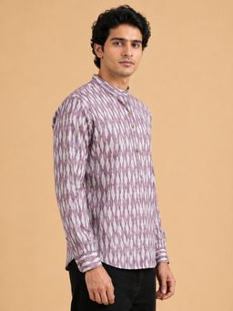 EKATVA ETHNIC - Men's Linen Printed Lavender Casual Ethnic Wear Short Kurta