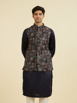 Manyavar - Men's Elegant Navy Blue Embroidered Nehru Jacket