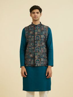 Manyavar - Men's Elegant Teal Embroidered Nehru Jacket