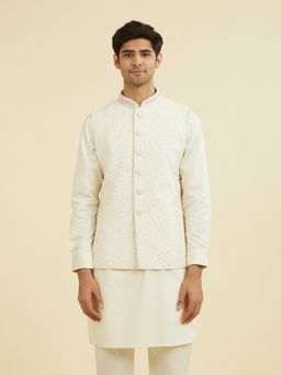 Manyavar - Men's Cream Elegance Embroidered Nehru Jacket