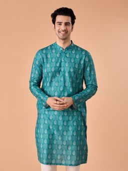 Manyavar - Teal Green Elegance Printed Kurta for Men