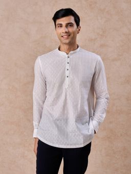 Manyavar - Elegant Woven White Short Kurta for Men