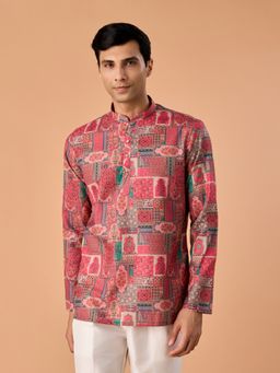 Manyavar - Resplendent Pink Floral Print Short Kurta for Men