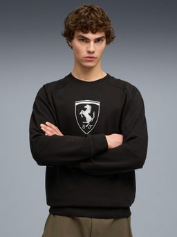 Puma - Men Black Ferrari Men Cotton Knit Tonal Shield Sweatshirt