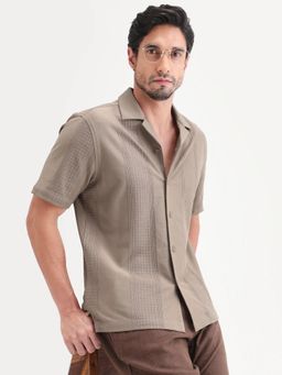 Rare Rabbit - Men Beige Cotton Blend Collar Neck Shirt