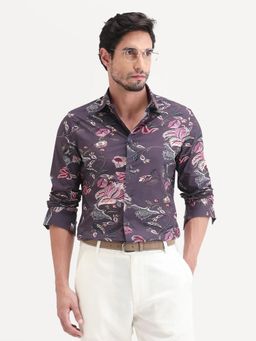 Rare Rabbit - Men Purple Cotton Collar Neck Shirt