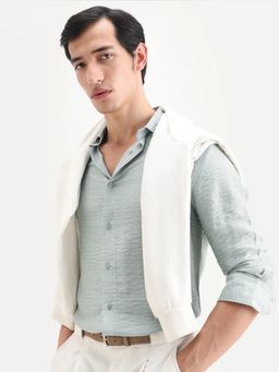 Rare Rabbit - Men Green Viscose Blend Collar Neck Shirt