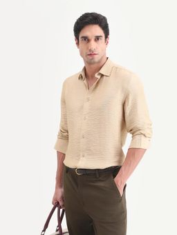 Rare Rabbit - Men Beige Viscose Blend Collar Neck Shirt