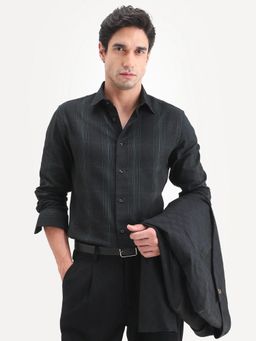 Rare Rabbit - Men Black Cotton Collar Neck Shirt