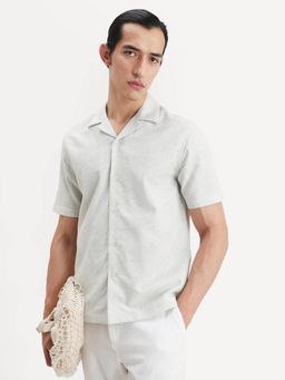 Rare Rabbit - Men Off White Linen Blend Collar Neck Shirt