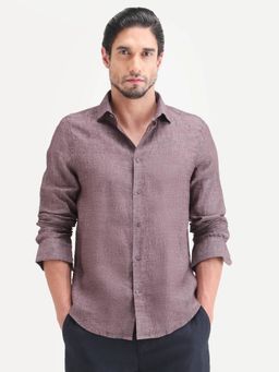 Rare Rabbit - Men Purple Linen Collar Neck Shirt