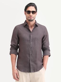 Rare Rabbit - Men Grey Linen Collar Neck Shirt