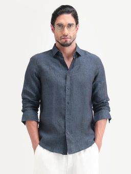 Rare Rabbit - Men Blue Linen Collar Neck Shirt