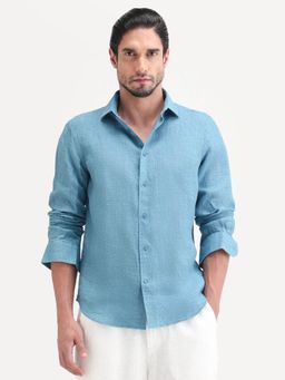 Rare Rabbit - Men Blue Linen Collar Neck Shirt