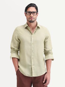 Rare Rabbit - Men Green Linen Collar Neck Shirt